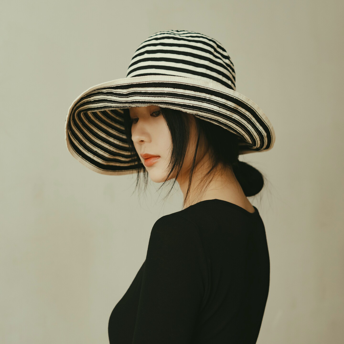 MING 胶片日记二季 l 原创黑白条纹亚麻版高级折叠春夏大檐防晒帽