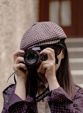 MING 安福路 l 羊毛混经典小千鸟格复古英伦秋冬鸭舌帽狩猎前进帽