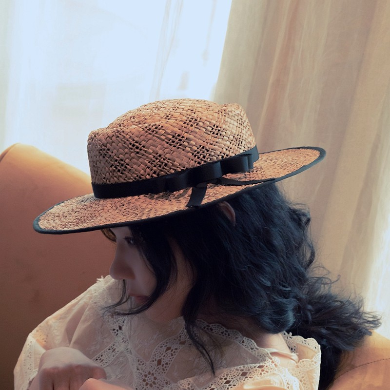ming 湄公旅馆 l 天然草编限量手工微浅顶法式草帽遮阳平檐平顶帽