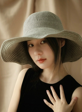 MING 樱花海浪 l 超细亚麻织带春夏防晒波浪大檐渔夫帽折叠出游