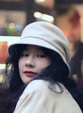 MING 淡淡的怀抱 l 小羊皮內檐日本羊毛混短檐休闲盆帽秋冬渔夫帽