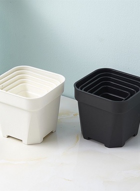 小白方多肉花盆韩式塑料加厚黑白盆小黑方盆浅方盆方形多肉拇指盆