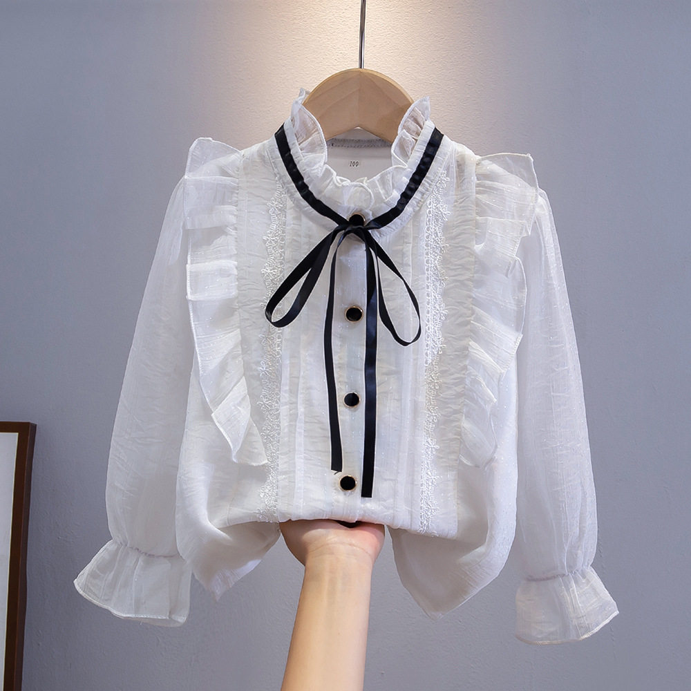 女童白色衬衫长袖小女孩韩版洋气时髦上衣服潮女宝宝儿童衬衣雪纺