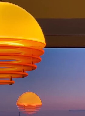 日落橙色餐厅吊灯包豪斯设计师小众吧台岛台复古温馨氛围LED灯具