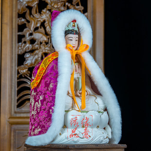 加棉连帽披风佛像斗篷观音菩萨冬季披肩龙凤神像衣服刺绣佛衣财神