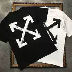26 Summer Trendy Brand New T-Shirt with Gradient Graffiti on the Back, Black and White Contrasting Arrow Letter Print, Unisex Short-Sleeve Tee
