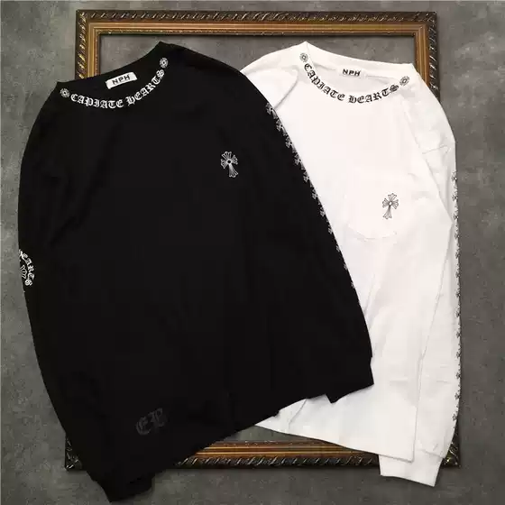 2025 Spring and Autumn Trendy Brand New Internet Celebrity Ins Super Popular Top with Black and White Letter Print on the Collar Long Sleeve T-Shirt Base Shirt