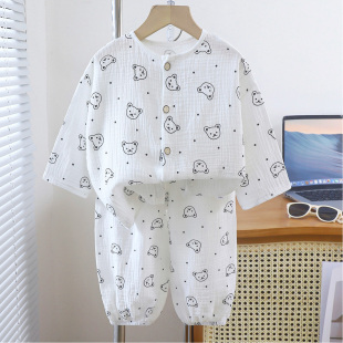 儿童纯棉纱布睡衣春夏秋棉纱家居服男女童百搭韩版 两件套