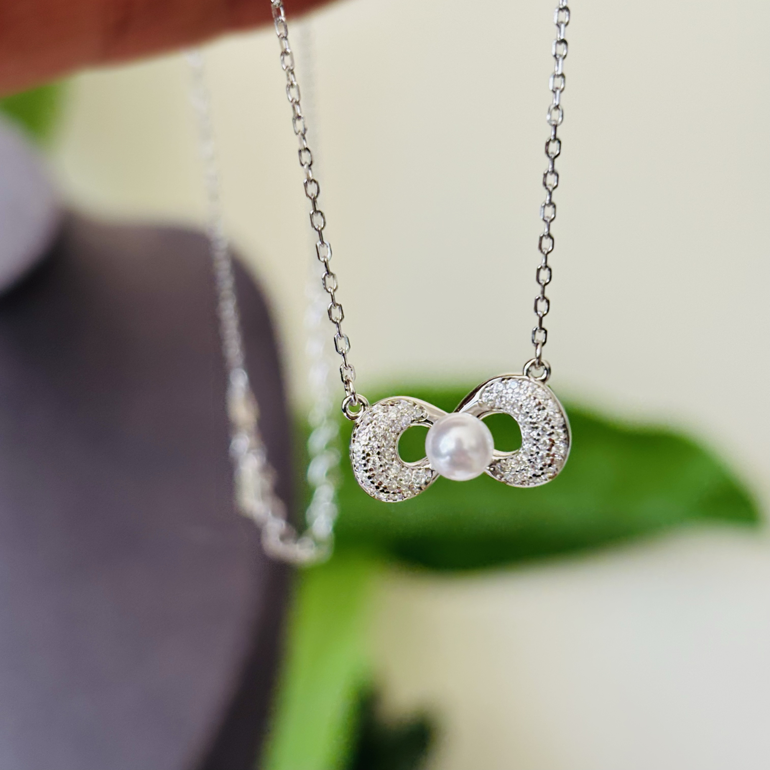 S925纯银精工M家同款蝴蝶结项链空托配件可配5-6-7mm珍珠