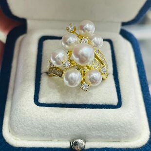 国内精工S925纯银多珠款戒指空托配件可配4-6mm珍珠