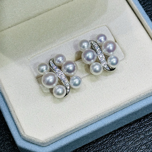 S925纯银精工满锆石多珠子耳钉空托配件可配4-5-6mm