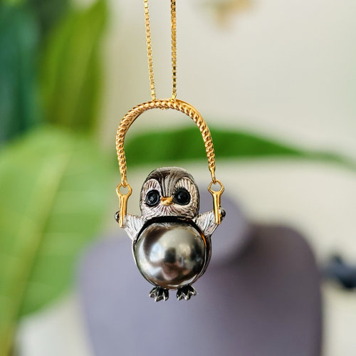 跳绳的企鹅S925纯银吊坠可配10mm珍珠diy配件