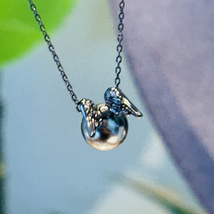 11mm珍珠 S925纯银精工翅膀暗黑吊坠套链项链可配7