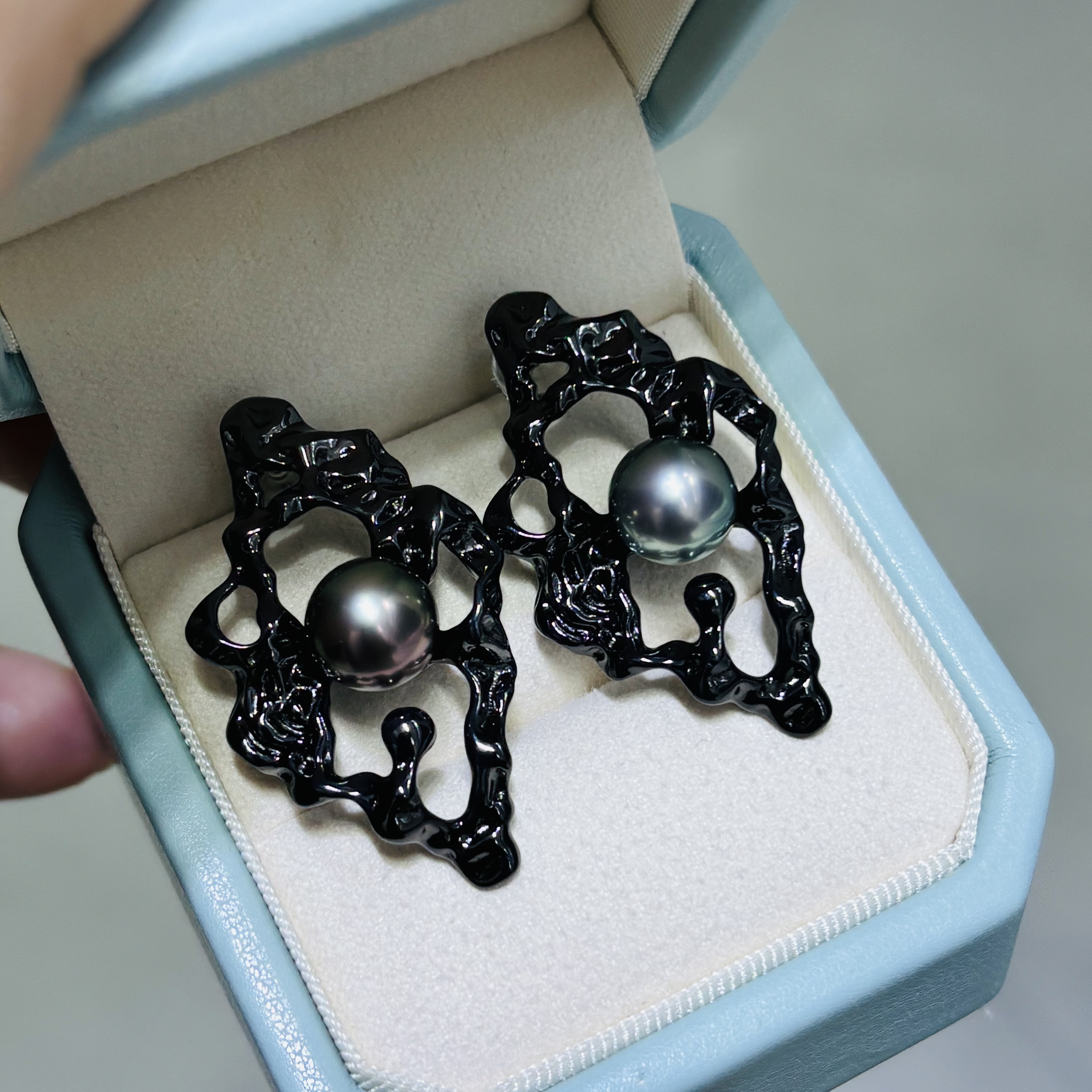 重工耳钉diy个性配件可配9-10mm珍珠黑银金三色都有