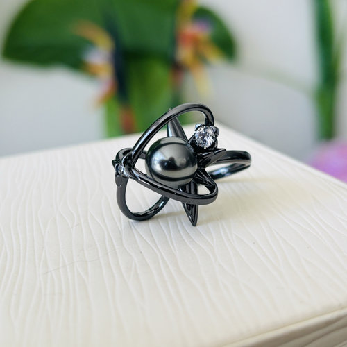 diy戒指配件配饰精工纯银S925星球暗黑酷酷戒指可配9-10mm珍珠