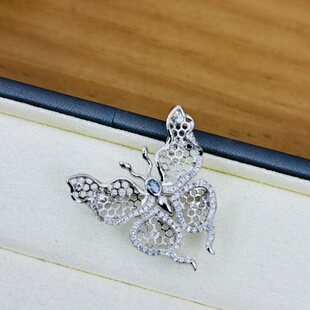 diy纯银精工配件蝴蝶胸针万能扣两用款可配keshi8-9mm珍珠
