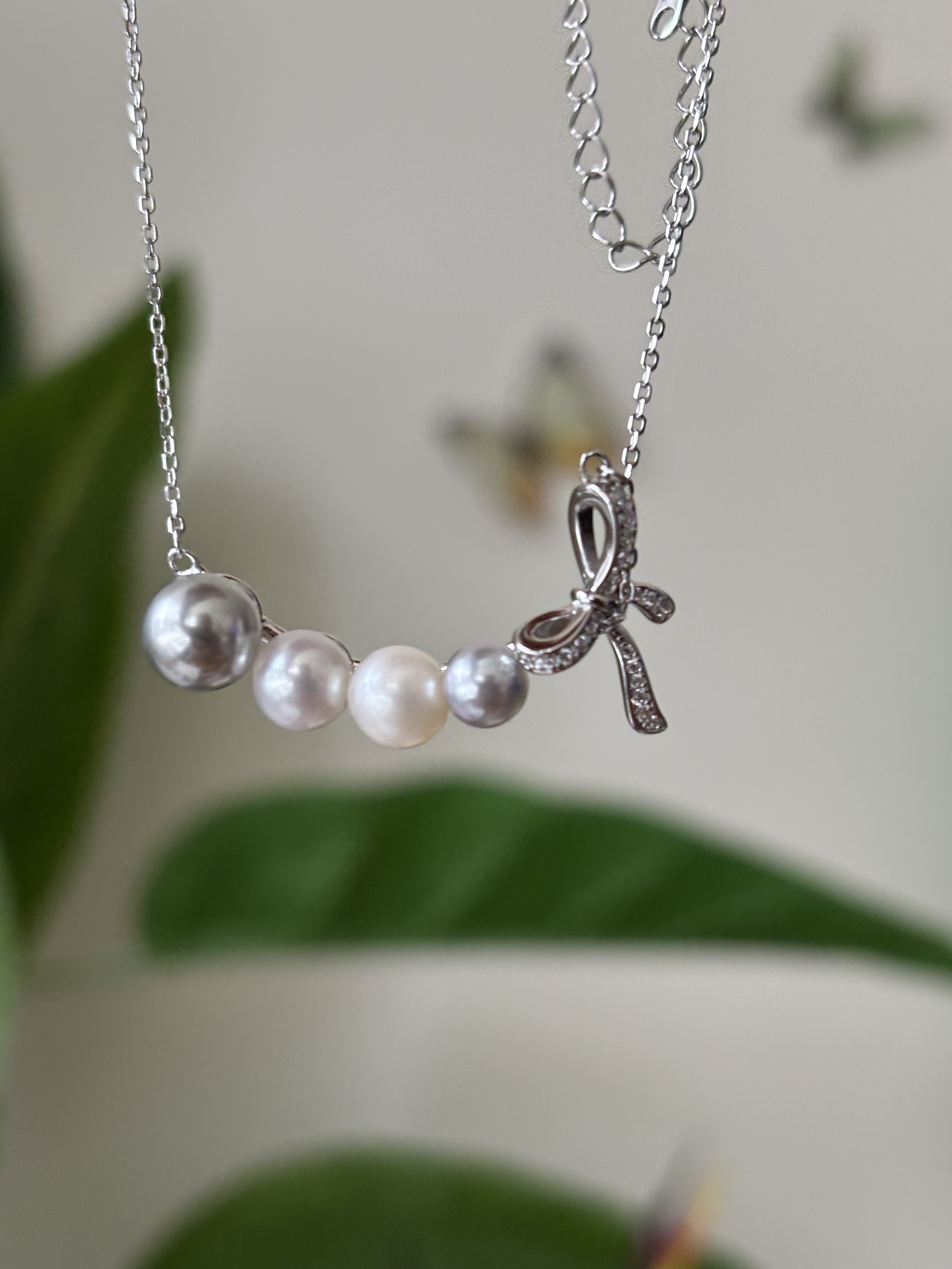 蝴蝶结多珠diy珍珠吊坠可配5-6-7-8mm珍珠配件吊坠锁骨链