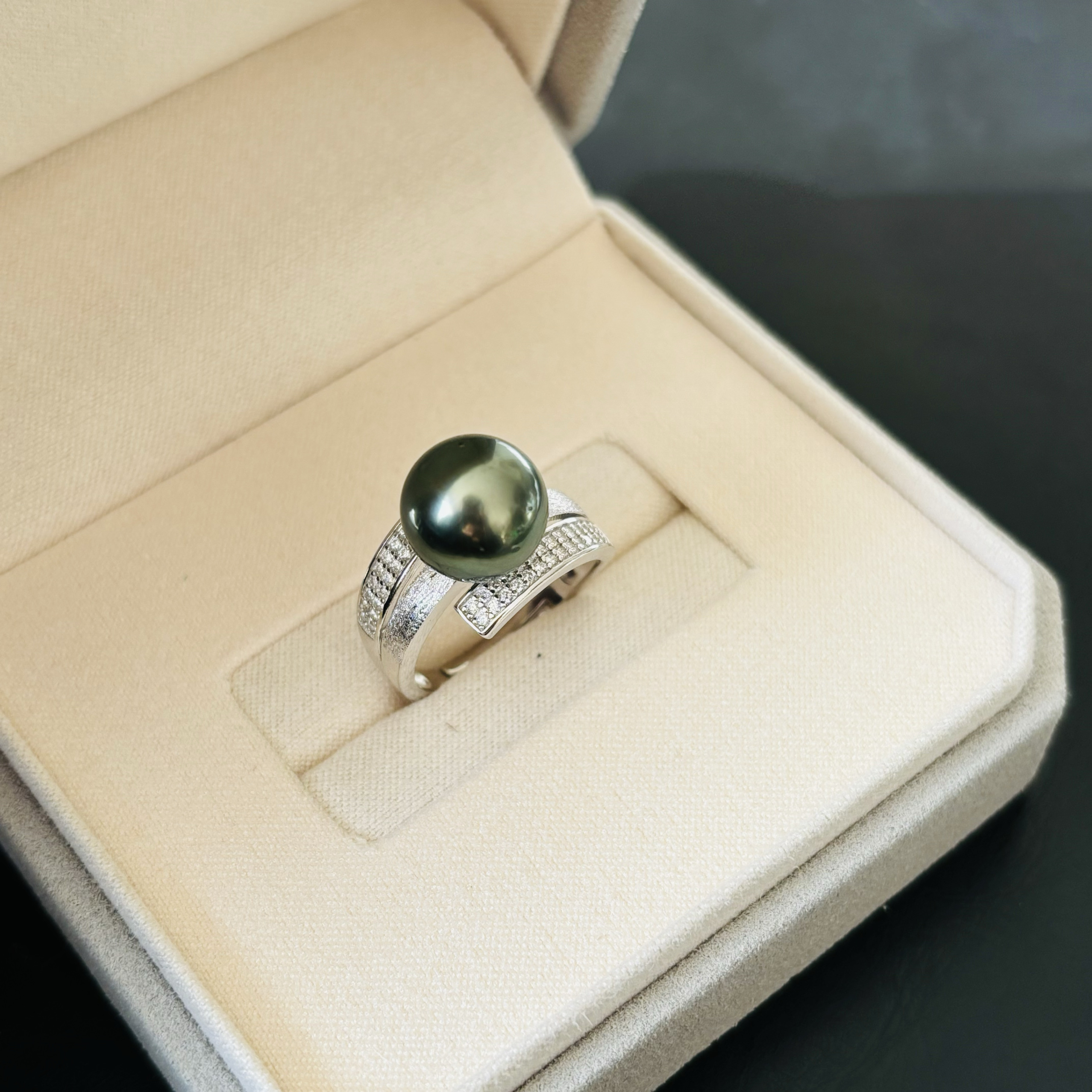 diyS925纯银戒指拉丝线条简洁可配10-11mm珍珠戒指