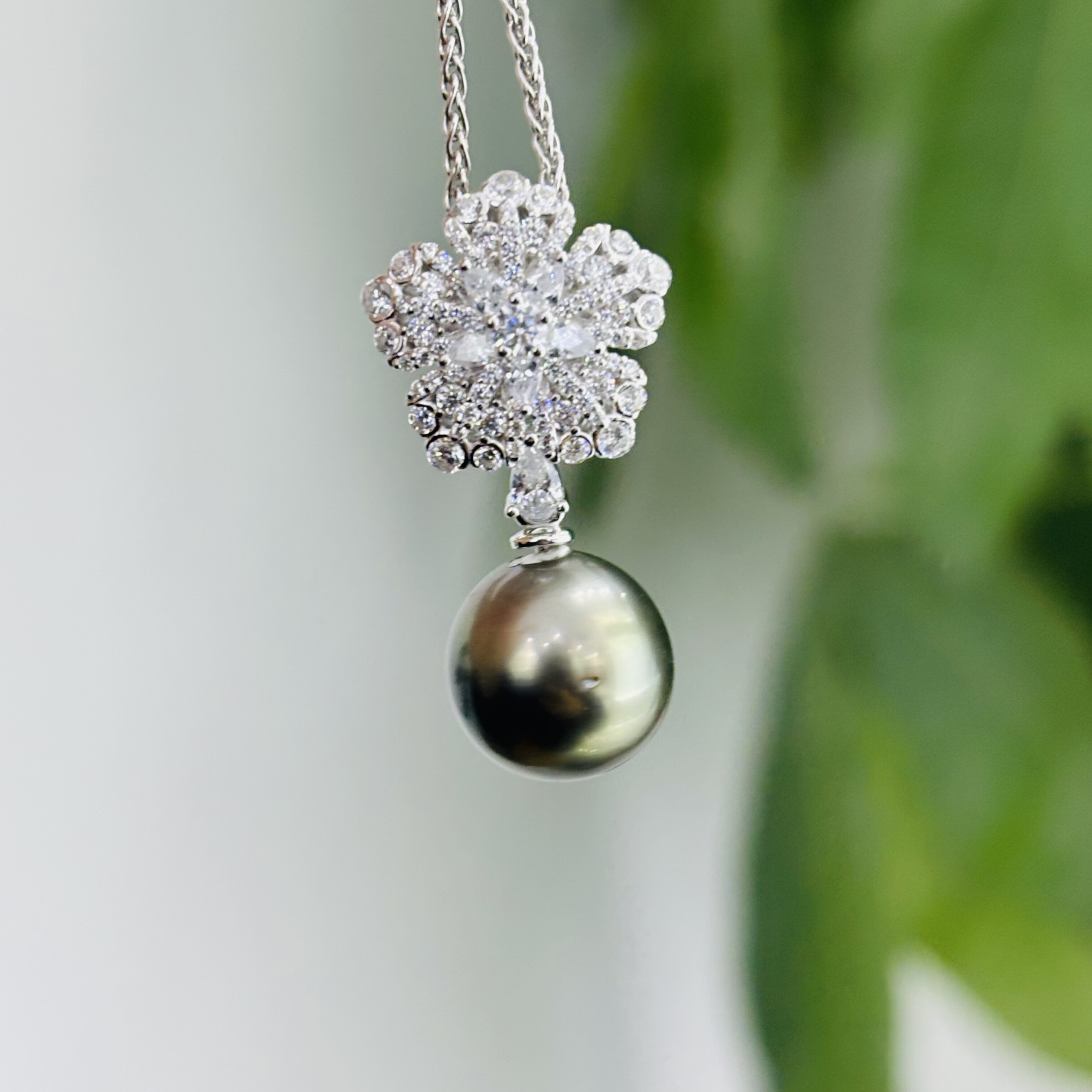 纯银S925精工吊坠配件diy雪花吊坠珍珠配件可配11-12-13-14mm