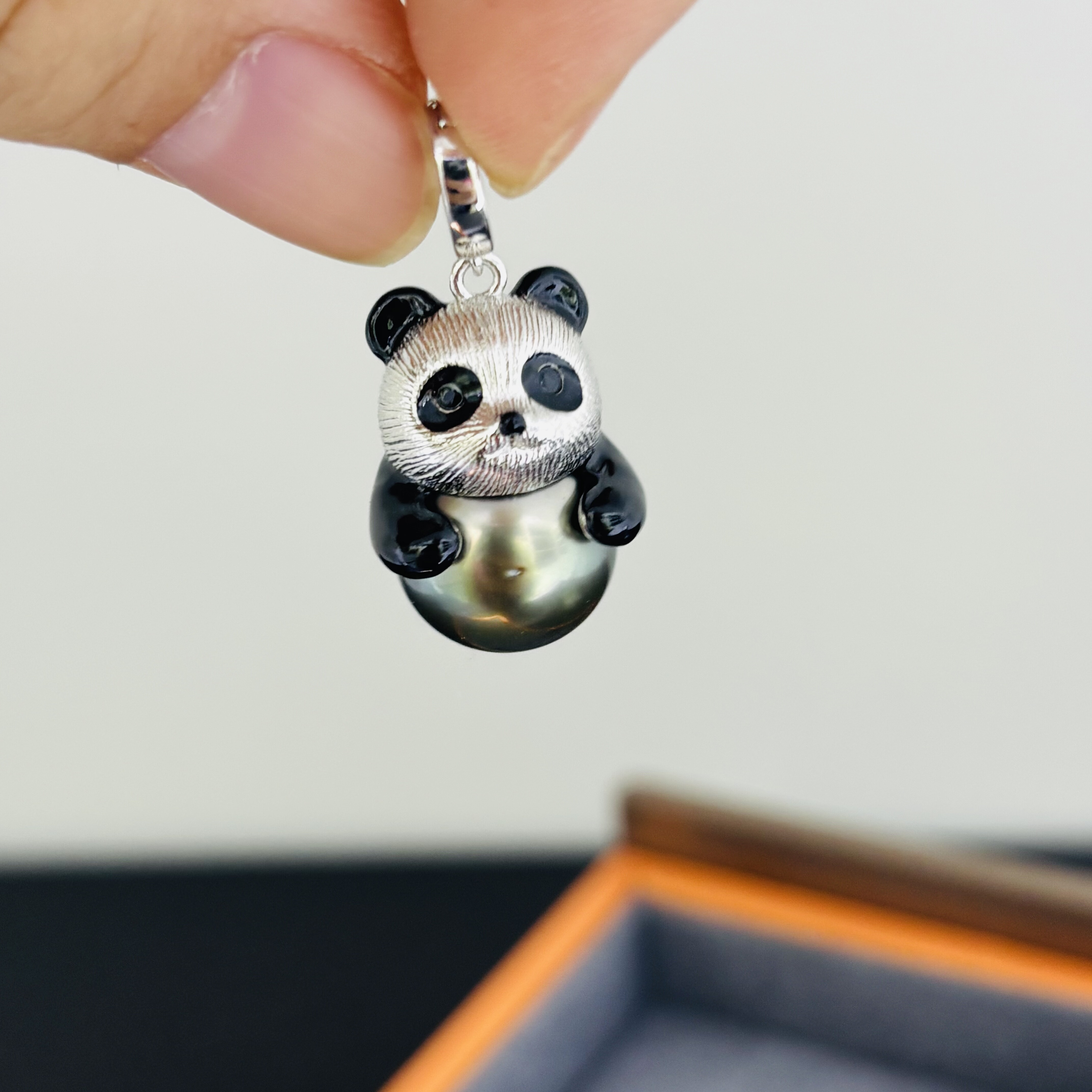 可爱熊猫吊坠精工纯银S925diy万能扣吊坠可配11-12mm珍珠