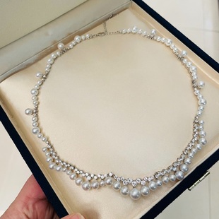 国内精工S925通体纯银重工蕾丝配件项链配4 7mm珍珠配件项链配件