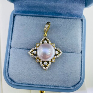 国内精工纯银S925四角草锆石万能扣吊坠空托配件可配10-11-12mm