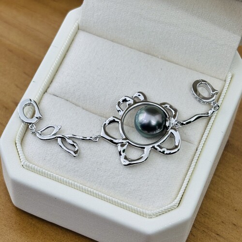 珍珠配件精工S925纯银珍珠吊坠双头万能扣可配8-9-10mm