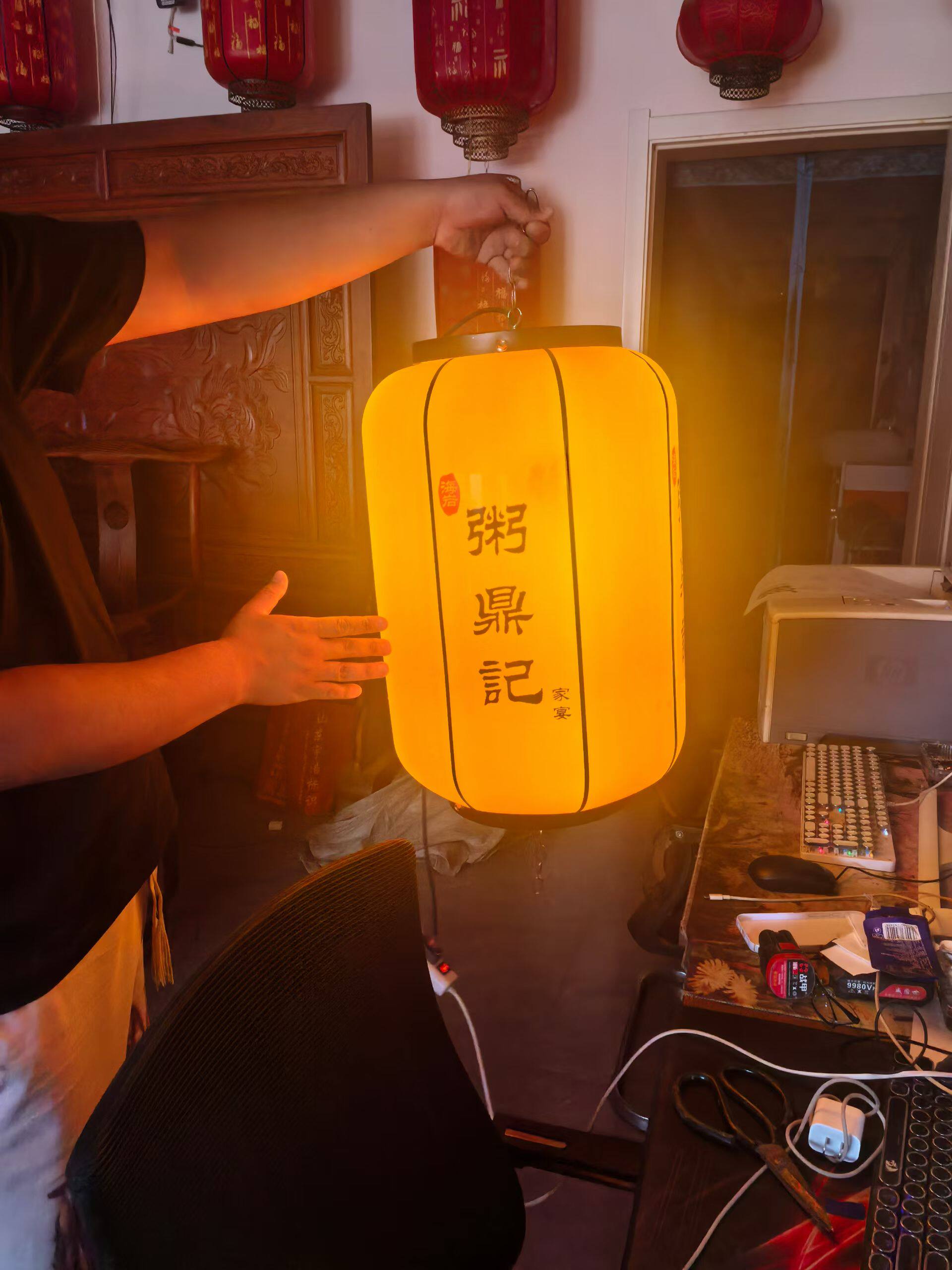 仿古中式布艺橄榄形光面吊灯灯笼古镇酒店商场吊灯宫廷钻石绸缎布