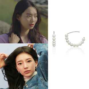 直邮~韩剧海岸村恰恰恰 申敏儿 裴秀智同款珍珠耳环 正品韩国代购