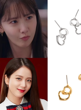 韩国代购正品 崔艺彬 郑恩地 林允儿 金智秀同款心形耳环 耳钉女