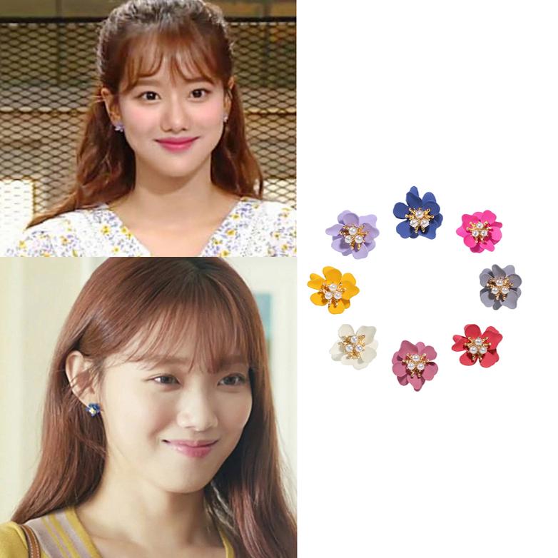 韩国925银花朵耳环李圣经同款
