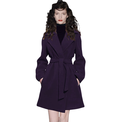 2025冬季深紫色羊毛呢子大衣女中长款高级感修身气质羊毛呢子外套