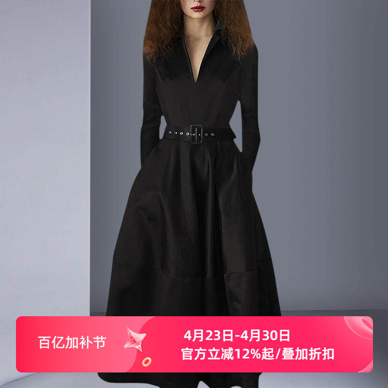 2026春秋新款长袖连衣裙时尚气质大摆裙赫本风礼服小黑裙修身显瘦