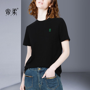 2025夏季 潮牌小个子减龄宽松遮肉简约黑色T恤上衣女 新款 欧美时尚