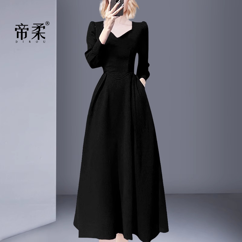 法式精致长袖连衣裙收腰显瘦