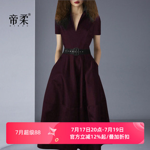 时尚复古优雅连衣裙夏季新款气质修身收腰礼服裙子正式场合中长裙