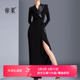 领长袖 连衣裙修身 显瘦2025秋季 西装 新款 气质设计感小黑裙中长裙子