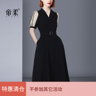 女神范设计感小众连衣裙修身 2025夏季 收腰显瘦拼接v领A字裙清仓