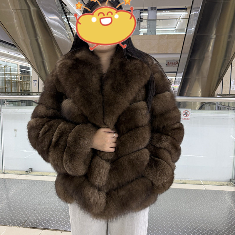 蓝狐仿紫貂皮毛一体狐狸毛皮草外套网红气质上衣