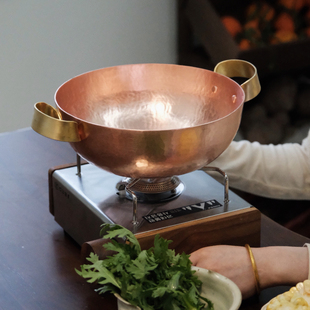 手工紫铜双耳锅 纯铜火锅煮鱼锅米线锅露营汤锅锅寿喜锅煮粥面锅