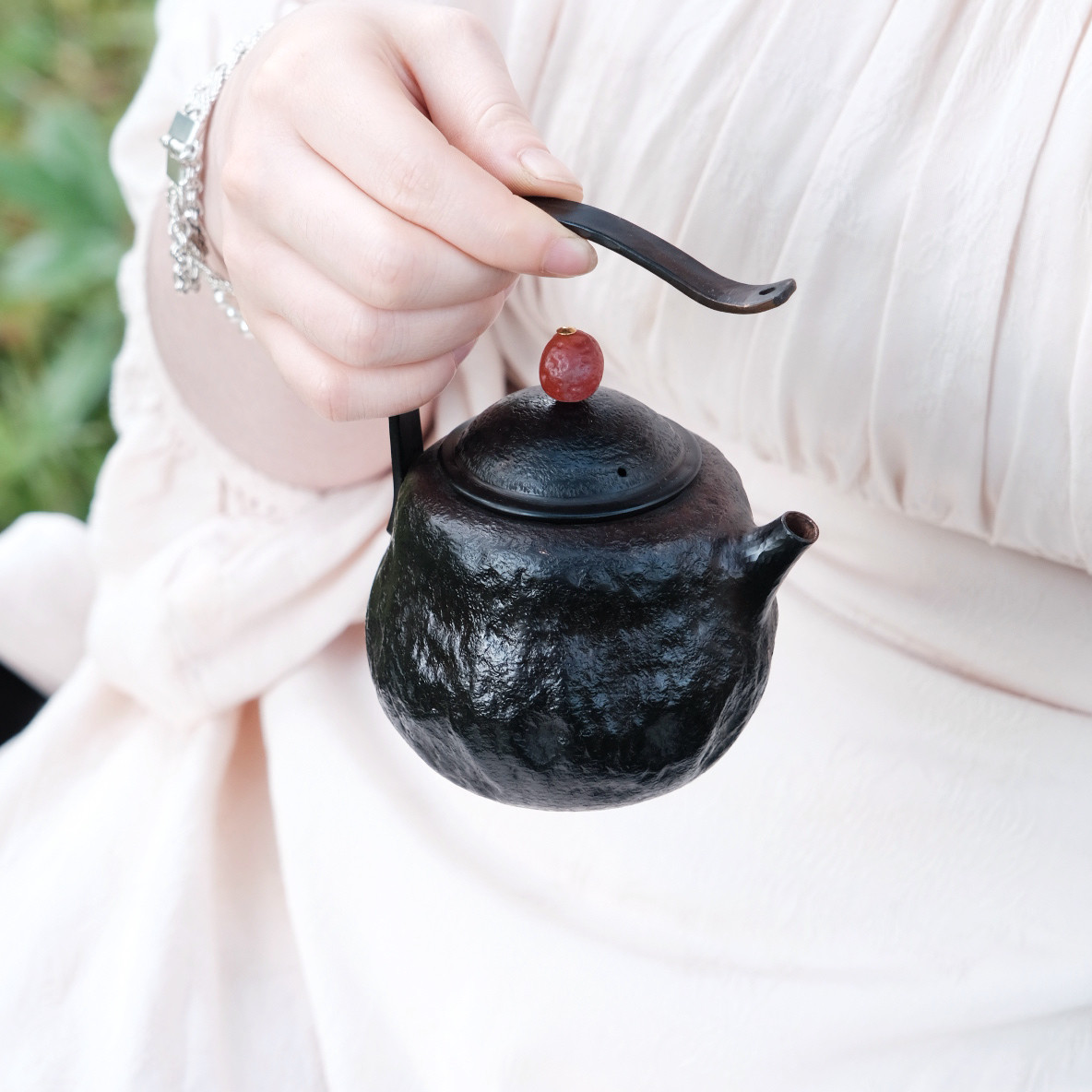 弯月提梁壶 一张打石肌纹理紫铜泡茶壶中式铜茶壶泡茶壶功夫茶具