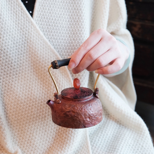 小陨石坑紫竹提梁壶手工一张打紫铜侧把壶泡茶壶功夫茶具带滤孔