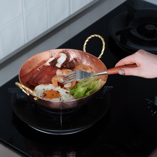 手工纯铜烤盘可进烤箱双耳铜制盘子早餐甜点盘煎锅平底锅牛排锅