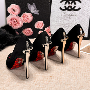 2026欧美新款尖头利剑高跟鞋女超高跟匕首CP时髦百搭细跟红底单鞋