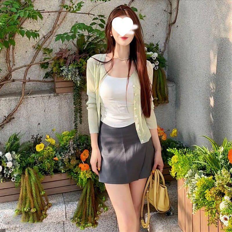 薄荷绿冰丝针织开衫女夏季薄款修身显瘦大码胖mm短款开衫外套上衣图片