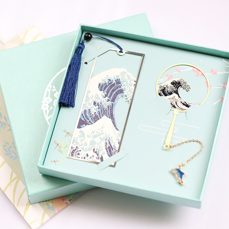神奈川冲浪里金属书签海浪千里江山流苏创意和风浮世文艺免费刻字