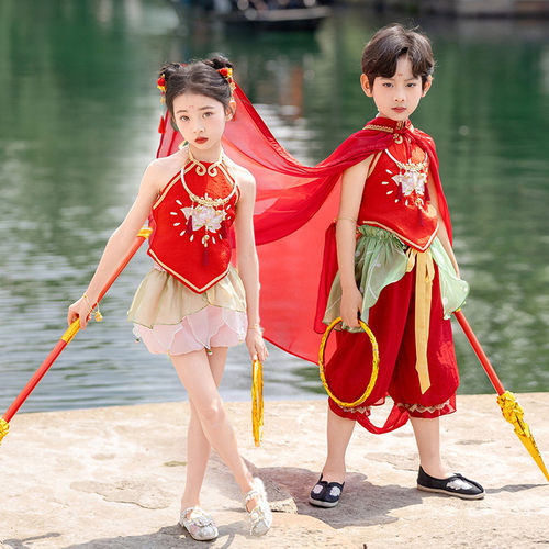 儿童夏季cos红孩儿哪吒服装万圣节角色扮演男女童六一舞蹈表演服