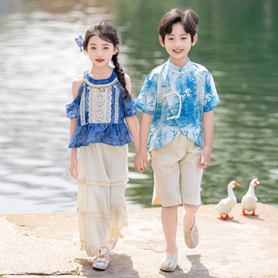 儿 童夏改良款民族风扎染傣族亲子装幼儿园小学生六一舞蹈演出服
