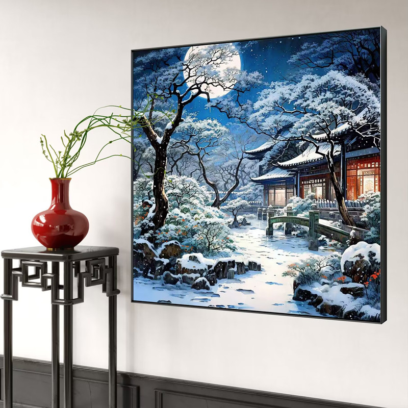中国古风风景冬日夜色庭院钻石画方钻满钻圆钻印花十字绣客厅新款