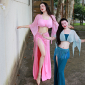 佐寒梦璐肚皮舞新款 显瘦表演服性感气质班服长裙 高级演出套装